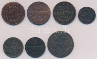 7db-os vegyes magyar és osztrák verdejelű rézkrajcár tétel, közte 1816G 1kr Cu T:2- 7pcs of various Austrian and Hungarian copper Kreuzer coins, including 1816G 1 Kreuzer Cu C:VF