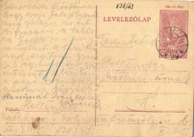 1943 Holländer Náthánné zsidó KMSZ (közérdekű munkaszolgálatos) levele férjének és gyermekeinek a munkatáborból. 838/43. / WWII Letter of a Jewish labor service woman to her family from the labor camp. Judaica + 12f Ga. (EK)
