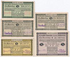 Németország / Weimari Köztársaság 1925-1929. 5db klf 1/8 sorsjegy T:II,III Germany / Weimar Republic 1925-1929. 5pcs of diff 1/8 value lottery tickets C:XF,F