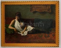 Olvashatatlan jelzéssel: Buja pillantás. Olaj, vászon, több helyen festék hibákkal, keretben, 42×55 ...