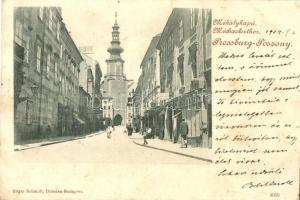 1904 Pozsony, Pressburg, Bratislava; Mihály kapu utca, Dr. Ignatz Lunzer üzlete. Edgar Schmidt kiadása / Michaelertorgasse / street view with shops (EK)