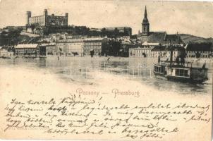 Pozsony, Pressburg, Bratislava; látkép, vár, gőzhajó. Römmler & Jonas 2187. / general view, castle, steamship (fl)