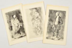 Szász Endre (1926-2003): Három portré, 3 db rézkarc, papír, jelzés nélkül, 16×10 cm