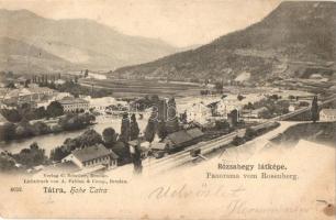 1900 Rózsahegy, Ruzomberok; látkép, vasútállomás, vagonok, híd. Kiadja C. Schröter, A. Fabian & Comp. / Bahnhof / railway station, wagons, bridge (szakadás / tear)