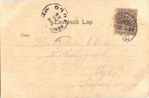 1900 Rózsahegy, Ruzomberok; látkép, vasútállomás, vagonok, híd. Kiadja C. Schröter, A. Fabian & ...