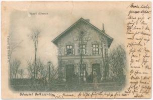 1904 Bulkesz, Bulkeszi, Maglic, Backi Maglic; Vasútállomás, vasutasok. Kiadja Ifj. Elicker B. / Bahnhof / railway station, railwaymen (b)