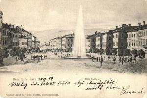 1903 Besztercebánya, Banská Bystrica; Béla király tér, Kohn Ignác, Holesch üzlete, szökőkút. Kiadja Walther Adolf és Társai / square, shops, fountain (EK)