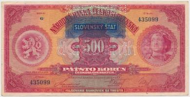 Szlovákia 1929. 500K SPECIMEN perforációval és kék SLOVENSKY STAT felülbélyegzéssel T:III Slovakia 1929. 500 Korun perforated SPECIMEN and blue SLOVENSKY STAT overprint C:F Krause 24.s