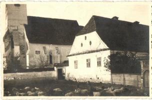 1940 Bögöz, Mugeni; Református templom, nyáj / Calvinist church, flock. Foto Kováts photo + 1940 Székelyudvarhely visszatért So. Stpl