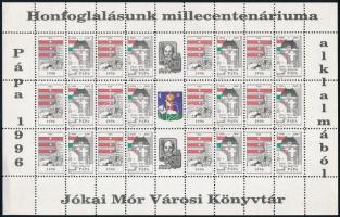 1996 Honfoglalásunk Millecentenáriuma Jókai Mór Városi könyvtár Pápa levélzáró ív (27 db bélyeg)