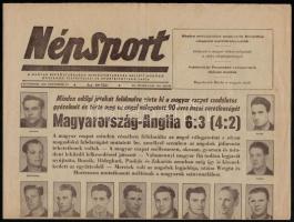 1953 A Népsport IX. évfolyamának 236. száma, címlapon a Magyaroroszág-Anglia (6:3) meccsről szóló cikkel