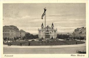 1941 Kolozsvár, Cluj; Hitler Adolf tér, oszágzászló / square, Hungarian flag