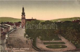 Zólyom, Zvolen; Fő tér, templom / Hlavné námestie / main square, church