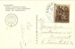 Komárom, Komárno; Dunaj a pohlad na mesto / Duna részlet a város látképével, kikötő, rakpart / Danub...