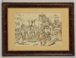 Mohácsy Á Győző (1902-1962): Fejedel-választás. Vegyes technika, papír, jelzett, üvegezett fa keretb...