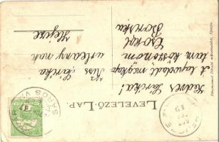 1907 Eperjes, Presov; Evangélikus kollégium, háttérben a római katolikus templom tornya, Szenthároms...