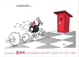 7 db MODERN svéd sakk karikatúra motívumlap / 7 modern Swedish Chess caricature motive postcards