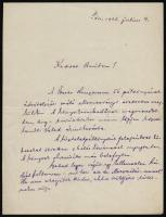 1926 Berze Nagy János (1879-1946) autográf levele saját kézzel írt levele, Pécs, 1926. július. 4., 1 sztl. lev.