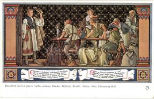 Budapest V. Egyetem utca 5. Erzsébet Királyné Szálló étterem és söröző pince, Sándor Béla falfestmén...