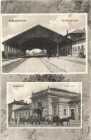 Székesfehérvár, vasútállomás a faszerkezetes váróteremmel és vágányokkal. Horváthné és Rónainé kiadása. Art Nouveau