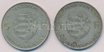 1947. 5Ft Ag "Kossuth" (2x) T:2-,3 patina