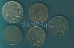 USA 1c "Indián" 1879,1889,1897,1908 + 5c "Indián" 1929. Összesen 5klf db T:2/3+,...
