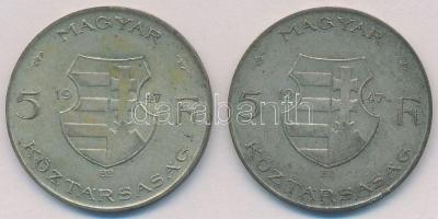 1947. 5Ft Ag "Kossuth" (2x) T:2-,3 patina