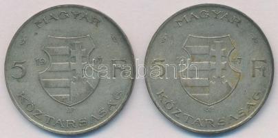 1947. 5Ft Ag "Kossuth" (2x) T:2-,3 patina