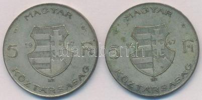 1947. 5Ft Ag "Kossuth" (2x) T:2-,3 patina