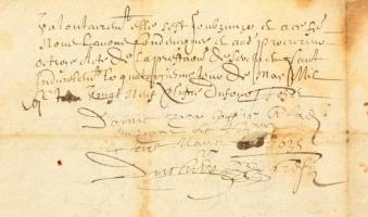 cca 1629 Francia nyelvű kézzel írt levél, foltos, 2 p. /

cca 1629 Letter written in French, with ...