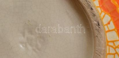 Iparművészeti Vállalatos Gorka tál, festett mázas kerámia, jelzett, apró kopásnyomokkal, d: 28,5 cm