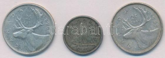 Kanada 1958. 25c Ag "II. Erzsébet" + 1960. 10c Ag "II. Erzsébet" + 1965. 25c Ag ...