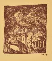 Rudnay Gyula (1878-1957): Templomok, cinkográfia, papír, jelzett a cinkográfián, 12×11 cm
