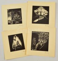 Buday György (1907-1990): Illusztrációk, 4 db. Fametszet, utólagos jelzéssel, 11,5×10,5 cm