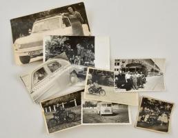 cca 1945-1980 Járművek (motor, személyautó, teherautó), 8 db vegyes állapotú fotó, 5,5×5,5 és 9×14 cm közötti méretekben