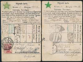 1921 2 db eszperantó migráns kártya, bélyegekkel, pecséttel