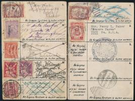 1921 2 db eszperantó migráns kártya, bélyegekkel, pecséttel