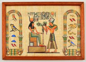 Egyiptomi papiruszkép, üvegezett keretben, 20×29 cm