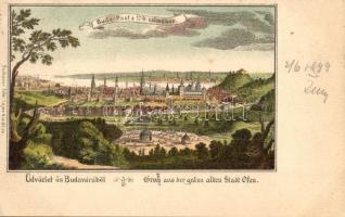 1899 Budapest I. Üdvözlet ős Budavárából a XVII. (17-ik) századból. Toldi Lajos kiadása litho (EK)