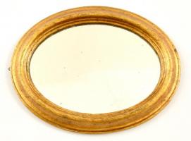 Ovális tükör, aranyszínű fa keretben, 21×16 cm