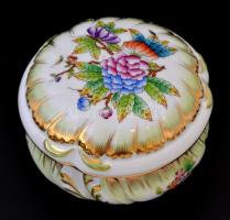 Herendi Viktória mintás bonbonier, kézzel festett, jelzett, apró kopásokkal, d: 11,5 cm