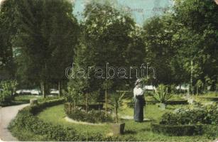1914 Eszék, Essegg, Osijek; park, sétány / garden, promenade (kopott sarkak / worn corners)