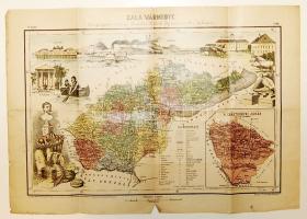 cca 1890 Zala vármegye dekoratív térképe / Map of Zala county 38x52cm (szakadások/tears)