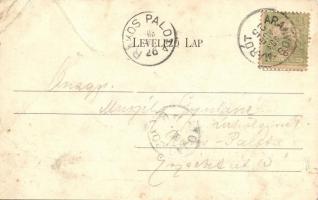 1903 Aranyosmarót, Zlaté Moravce; Zöldfa utca, üzlet, templom. Kiadja Brunczlik Imre / street view, ...