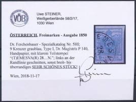 9kr HP I gray-blue Dr Magistris P140 "(T)EMESVÁ(R)" Certificate: Steiner 9kr HP I szürkésk...