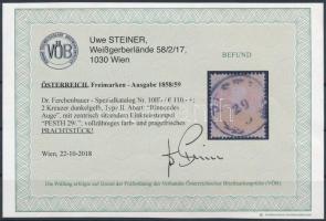 1858 2kr II sötétsárga "könnyező szemek" "PESTH" Certificate: Steiner