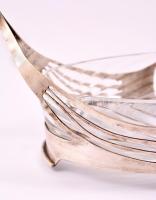 Szecessziós Argentor kosár, pótolt hibátlan üvegbetét, jelzett, m:16 cm, 28×14 cm