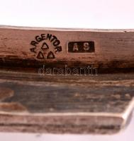 Szecessziós Argentor kosár, pótolt hibátlan üvegbetét, jelzett, m:16 cm, 28×14 cm