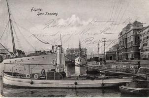 1907 Fiume, Rijeka; Riva Szapáry, Pannónia kivándorlási hajó a kikötőben / Emigration ship Cunard Line SS Pannonia in the port
