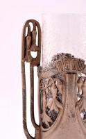 W.M.F. szecessziós talpas ón váza, jelzett, hibátlan kraklé üvegbetéttel, kopott, m: 17 cm